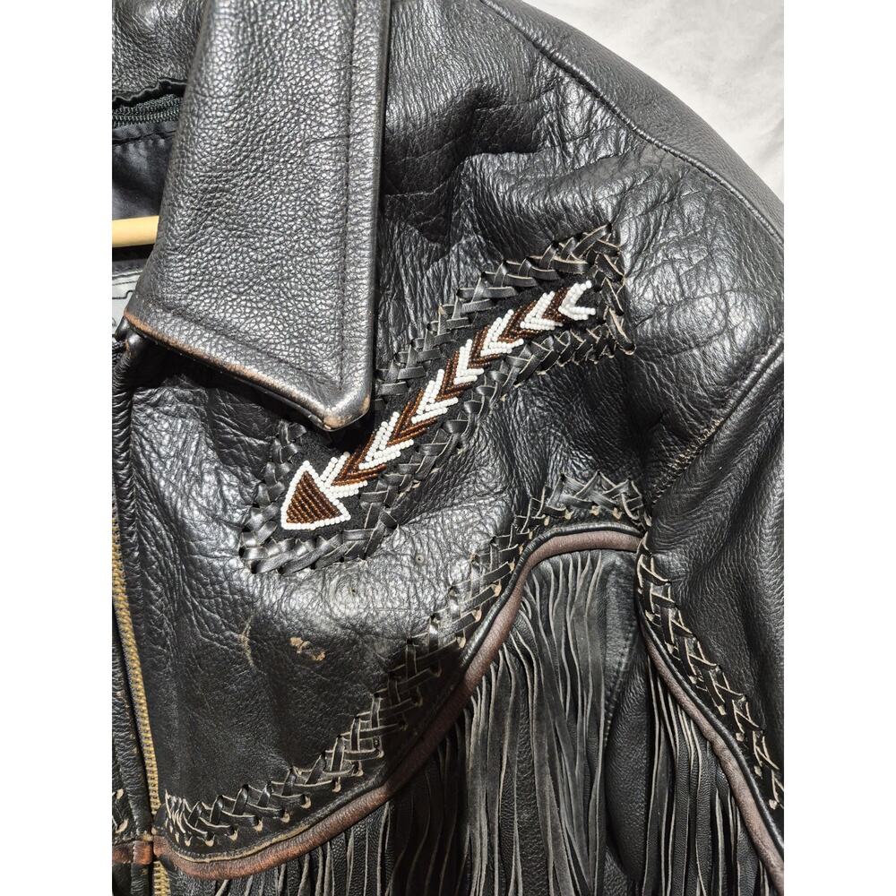 Womens Leather Jacket Fringe Stitching Bead Size 22 With Removable Liner Western - Picture 4 of 16